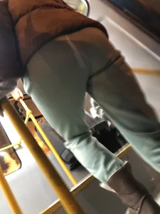 Cute Candid Girl in Pants Getting On a Tram Winter Creepshots, Nice Booty Closeups