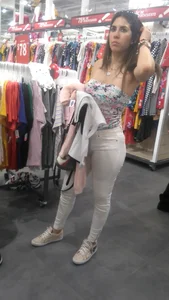 Latina with a nice ass in tight white jeans