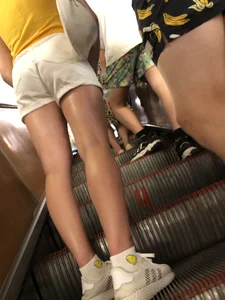 Firm Booty in Shorts and Fit Legs - Girl on an Escalator Low Angle Creepshots