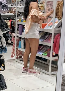 Brunette in white shorts, VPL + cheeks out [oc]