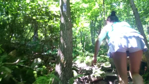 Latina girlfriend hiking in skorts with reverse camel toe