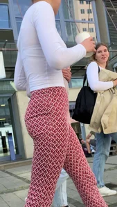 Hot university student in tight red leggings