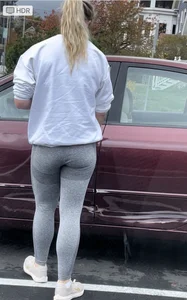 Blonde in Light Gray Leggings