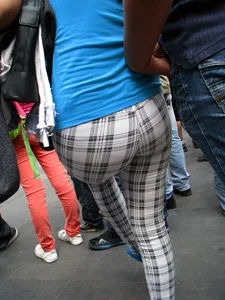 Nice big ass in tight patterned pants with vpl