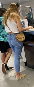 Pawg With a plump ass in tight jeans at the bank