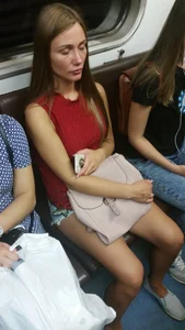 Candid girls with hot legs sitting in subway trains