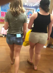 Chunky ass in denim shorts at the mall