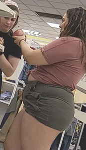Extra thicc brunette PAWG on the bigger side showing cheeks & VPL