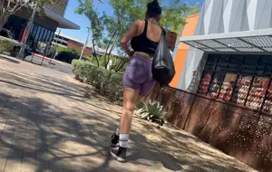 Latina jiggling in purple shorts after yoga (OC)