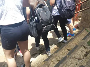Teen Candid Booty in Spandex Shorts on the Street Stairs Creepshot