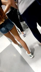 Hot Skinny Legs in Denim Mini Shorts at the Shopping Mall Creepshot