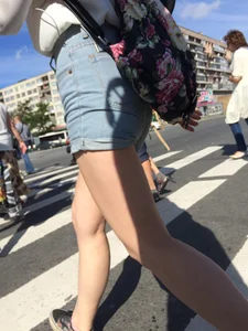 Sexy Girl in Denim Shorts With Awesome Legs on the Crosswalk Huge Creepshots Collection