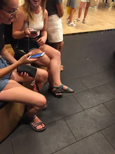Girls in Sandals Chilling in the Mall Candid Photo