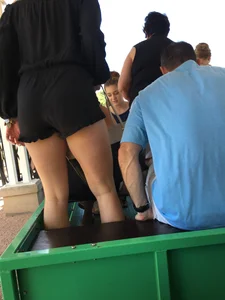 Blonde bending over in black shorts with vtl