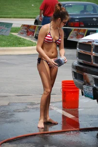 Various sexy girls at car washes in bikinis