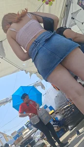 [oc] Beautiful lady with nice legs and sexy denim skirt