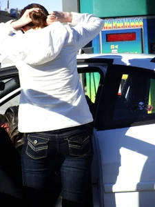 Some candid girls cleaning their cars in jeans and some showing ass crack