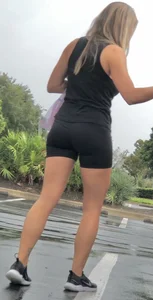 Spandex shorts at the mall and a bonus fat ass in a dress