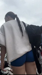 Stunning cheeked up gym girl shopping in blue shorts (OC)