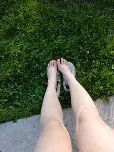 Bare Feet and Legs on the Grass Park Selfie