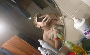 young sexy teen selfie in mirror and full body underwear
