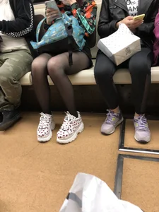Cute Girl in Black Pantyhose with Hot Legs Subway Candid Photos