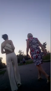 Girl with Hot Ass Wearing Tight Pants Walking Down the Country Road