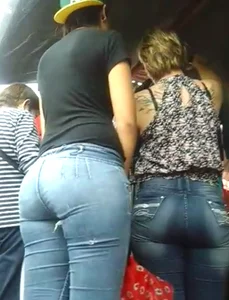 Brunette with a fat ass in tight jeans