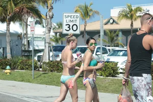 Sexy Florida beach bikini girls, some topless