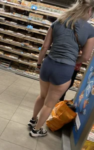 Blonde in tight blue shorts