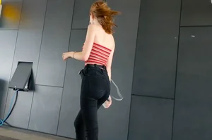 Pretty redhead teen in tight black jeans with an amazing ass walking down the street creepshots