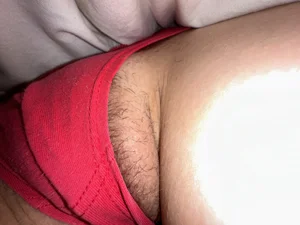 Under blanket closeups of a sleeping candid GF's hairy pussy in red panties