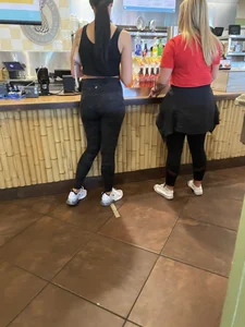 Sexy brunette with a nice ass in tight Lulus while getting food