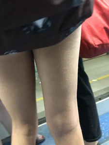 Skinny Candid Teen's Legs in Shorts With Visible Leg Hair Subway Photo Gallery