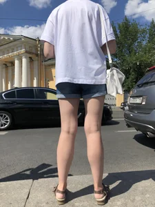 Candid Girl With Sexy Legs in Denim Shorts and in Sandals Street Creepshots