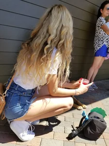 Blonde and Brunette friends in TINY jean shorts! [OC]