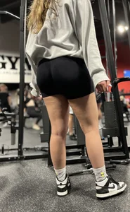 Tall Gym Blonde In Black Shorts (Bends Over)