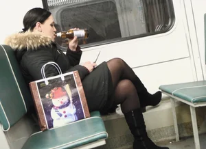 Sexy girls in skirts, stockings and upskirts on the train