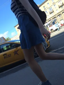 Girl in a Skirt With Sexy Skinny Legs Walking Down a Street Creepshots Collection