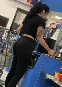 Walmart sexy brunette in leggings with a nice ass