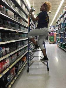 Walmart ebony employee in white jeans with a nice ass