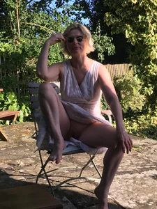Non-candid granny showing her pussy in backyard