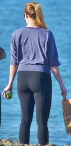 Beach blonde in leggings with a decent booty