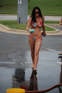 Various sexy girls at car washes in bikinis