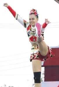 Bunch of athletic Thai cheerleaders at a competition