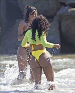 2 amazing candid black girls at the beach in thong bikinis with perfect asses