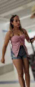 Shorty gorgeous Latina MILF in Jean short shorts.