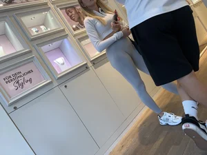 Blonde German Chick in Grey VPL Leggings
