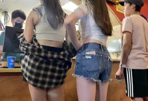 Skinny teens in the arcade