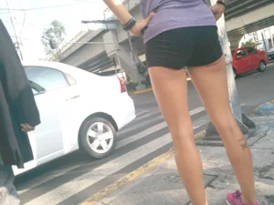Booty and legs in spandex mini shorts crosswalk street creepshot